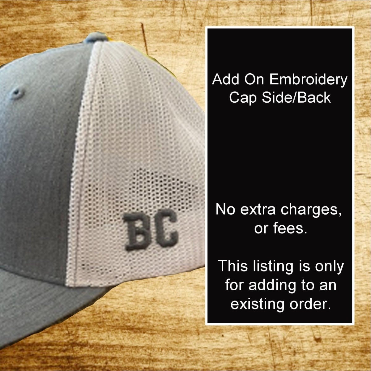 Add on Embroidery - Cap Side or Back