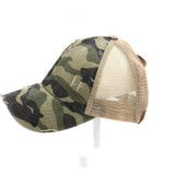 CC Beanie Distressed Camo Crisscross High Ponytail Cap - Western Skies Design Company