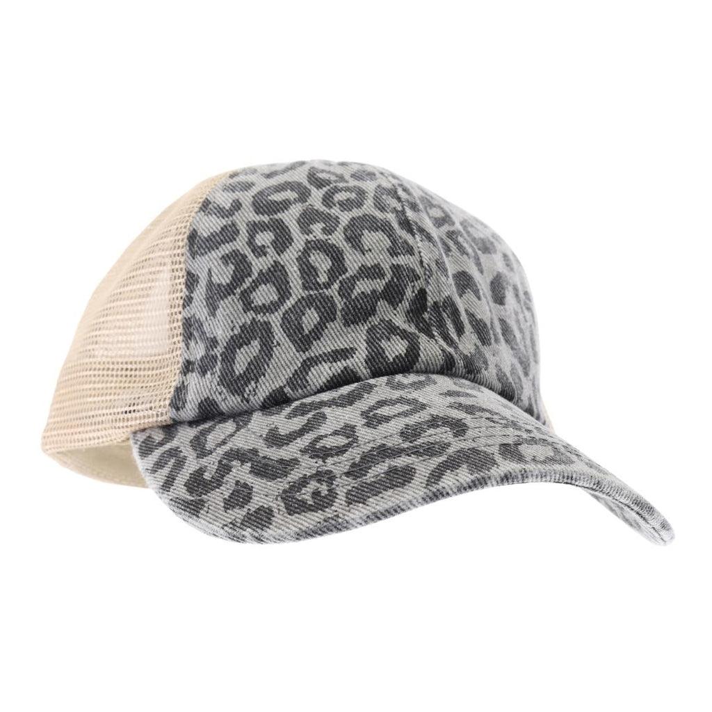 CC Beanie Ladies Leopard Crisscross High Ponytail Hat