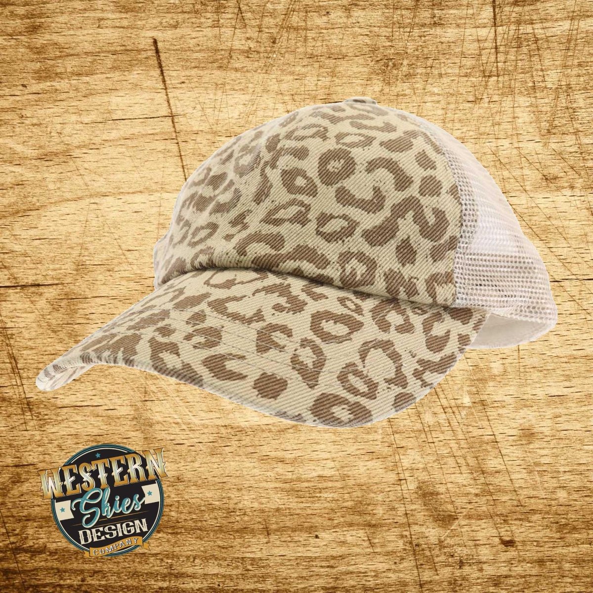 CC Beanie Leopard Crisscross Ladies High Ponytail Hat - Western Skies Design Company